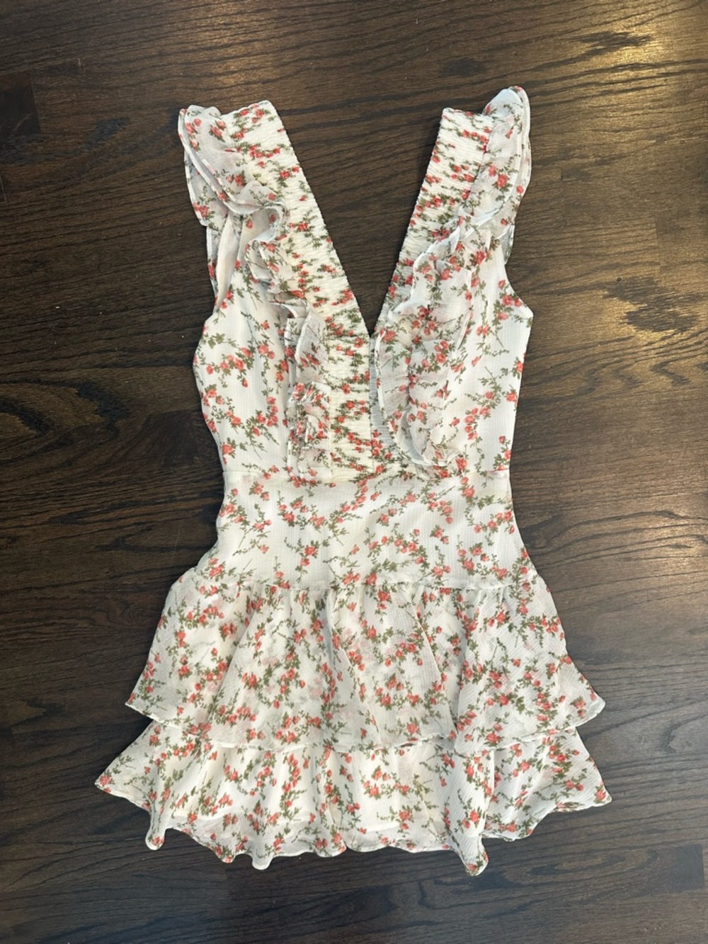 Hello Molly White Floral Ruffle Mini Dress
